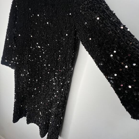 J. McLaughlin Black Velvet Sequin Shift Leeza Mini Dress Size Medium - Picture 9 of 12